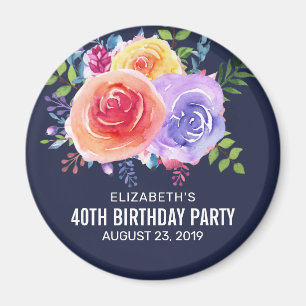 Imán Cumpleaños con Rosas de Jardín en Acuarela Save th