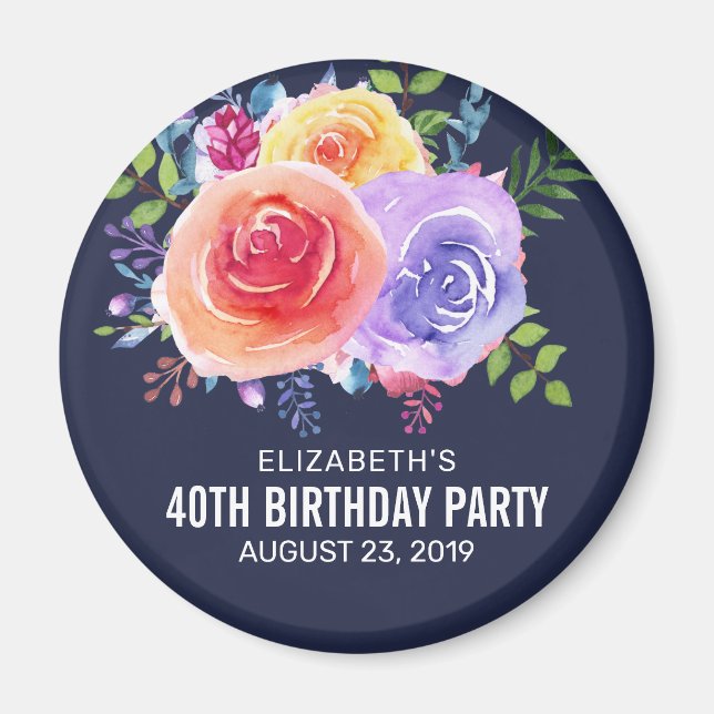 Imán Cumpleaños con Rosas de Jardín en Acuarela Save th (Frente)