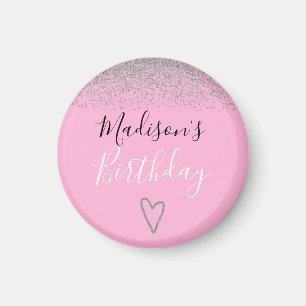 Imán Cumpleaños Corazón Brillo Rosa Plateado Femenino