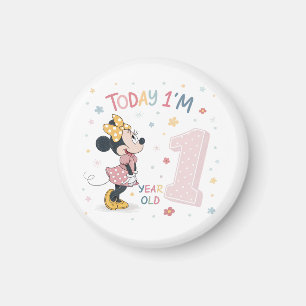 Imán Cumpleaños Cute Watercolor Bow Mouse Girl 1st