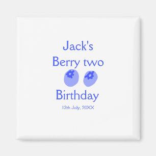 Imán Cumpleaños de Berry dos azul agregar nombre fecha
