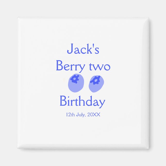Imán Cumpleaños de Berry dos azul agregar nombre fecha  (Frente)