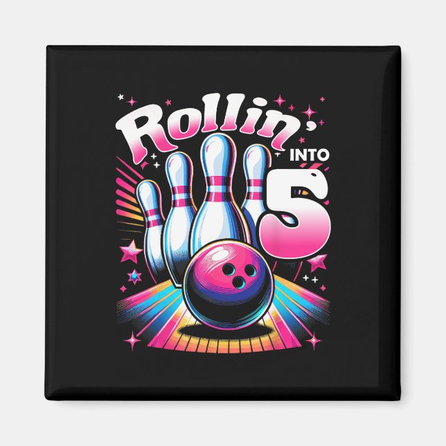 Imán Cumpleaños de bolos Rodando en 5 Fiesta Cumpleaños (Frente)