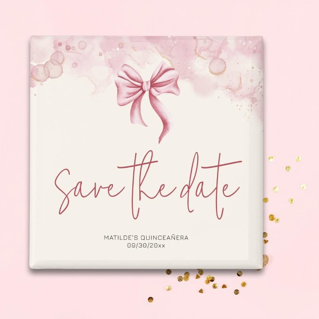 Imán Cumpleaños de Bow Rosado Quinceañera Salva la fech (Subido por el creador)