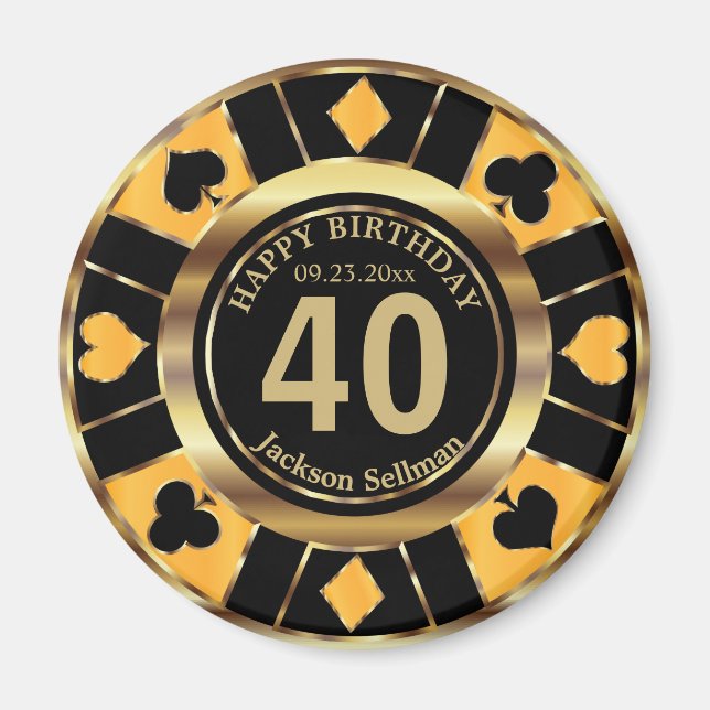 Imán Cumpleaños de Casino Chip Las Vegas - Amarillo (Frente)