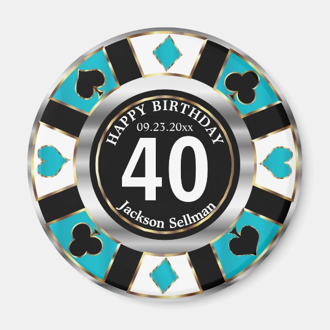 Imán Cumpleaños de Casino Chip Las Vegas - Azul turques (Frente)