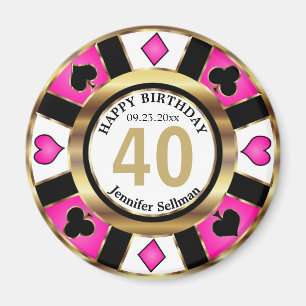 Imán Cumpleaños de Casino Chip Las Vegas - Bonito Rosa