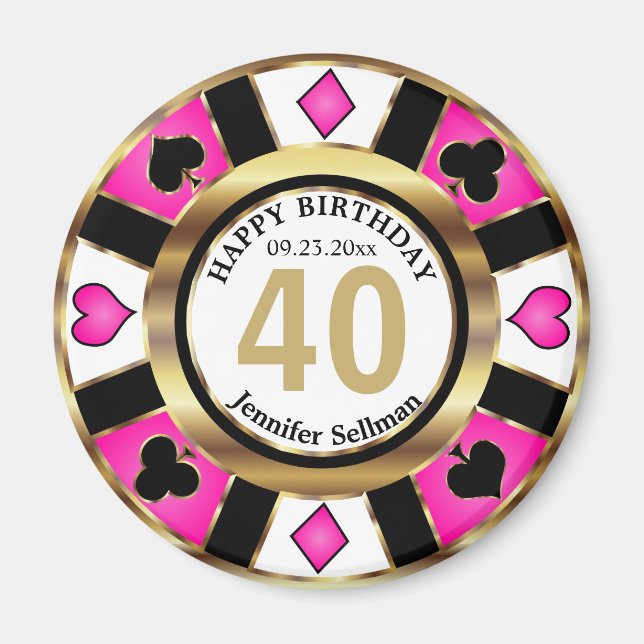 Imán Cumpleaños de Casino Chip Las Vegas - Bonito Rosa (Frente)