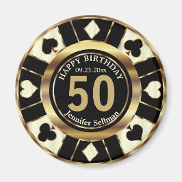 Imán Cumpleaños de Casino Chip Las Vegas - Crema y oro