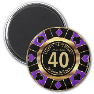 Imán Cumpleaños de Casino Chip Las Vegas - Morado y Oro