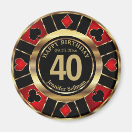 Imán Cumpleaños de Casino Chip Las Vegas - Oro y Rojo
