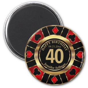 Imán Cumpleaños de Casino Chip Las Vegas - Oro y Rojo