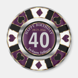 Imán Cumpleaños de Casino Chip Las Vegas - Pluma Púrpur