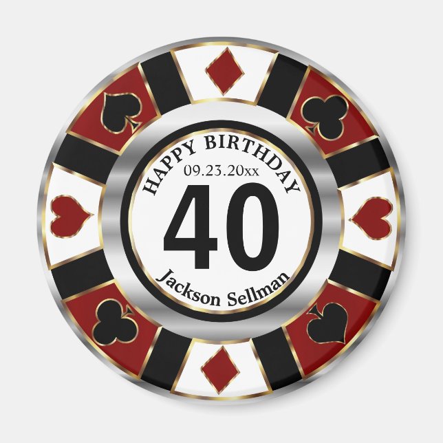 Imán Cumpleaños de Casino Chip Las Vegas - Rojo oscuro (Frente)
