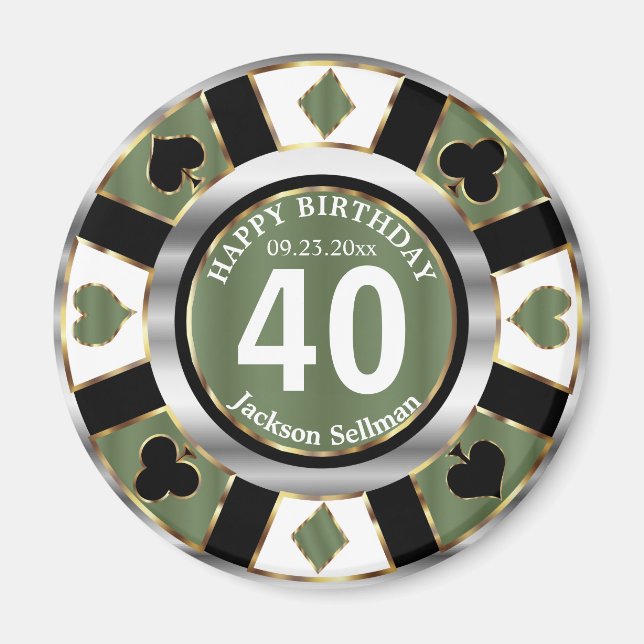 Imán Cumpleaños de Casino Chip Las Vegas - Verde (Frente)
