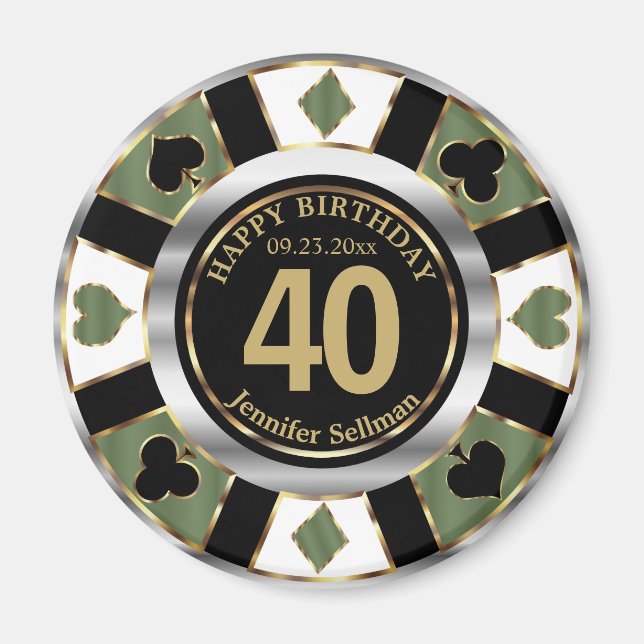 Imán Cumpleaños de Casino Chip Las Vegas - Verde (Frente)
