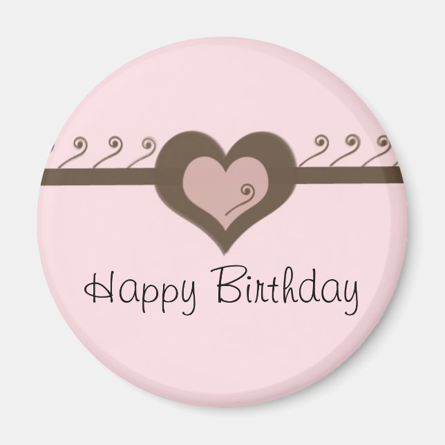 Imán Cumpleaños de corazón de chocolate rosa (Frente)
