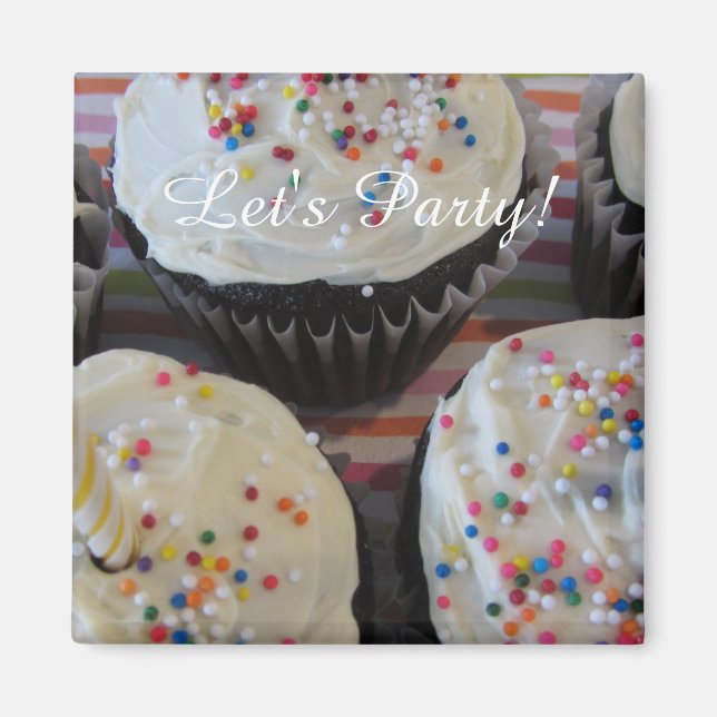 Imán Cumpleaños de Cupcakes con Glaseado Fiesta (Frente)