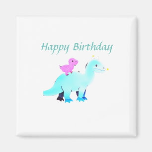 Imán Cumpleaños de dinosaurio con acuarela de agua azul