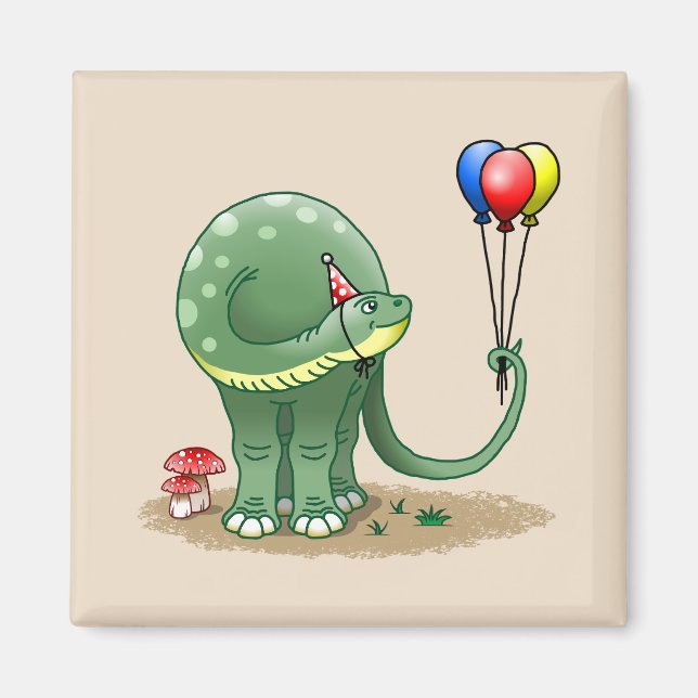 Imán Cumpleaños de dinosaurio con globos (Frente)