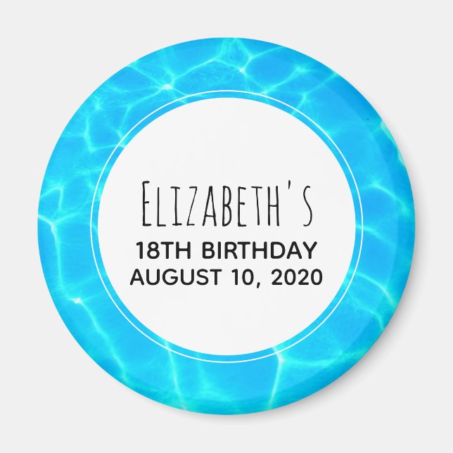 Imán Cumpleaños de foto de agua de piscina azul clara (Frente)
