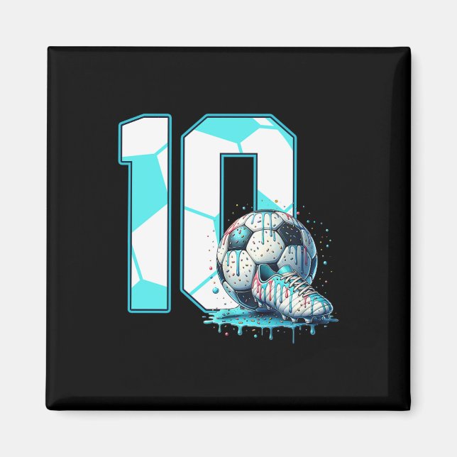 Imán Cumpleaños de fútbol 10 cumpleaños de 10 años de h (Frente)