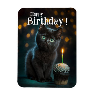 Imán Cumpleaños de Gatitos Negros Adorables, Personaliz