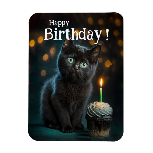 Imán Cumpleaños de Gatitos Negros Adorables, Personaliz (Vertical)