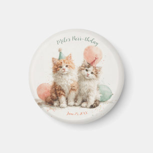 Imán Cumpleaños de gato con kitten de acuarela adorable