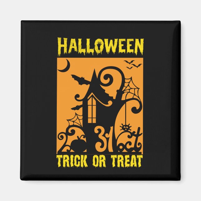 Imán Cumpleaños de Halloween Truco o Truco (Frente)