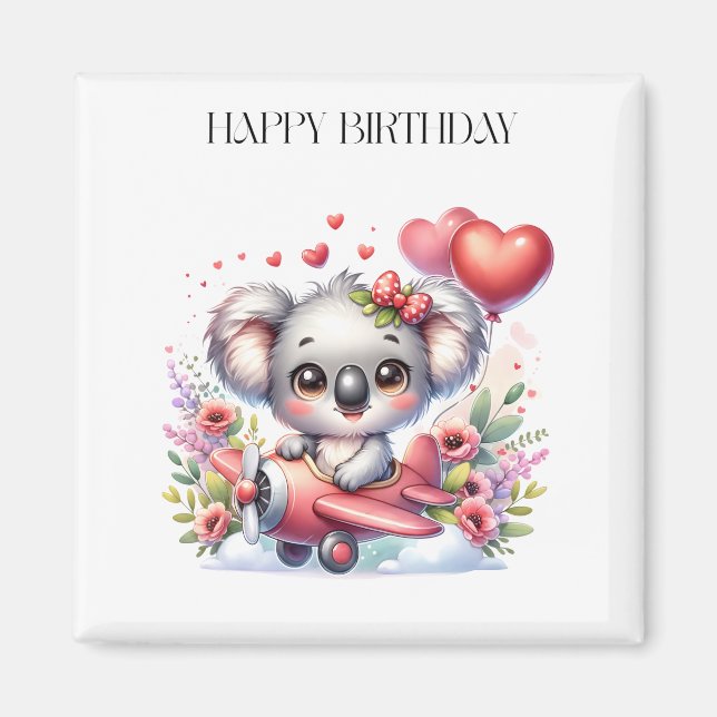 Imán Cumpleaños de Koala Volador (Frente)