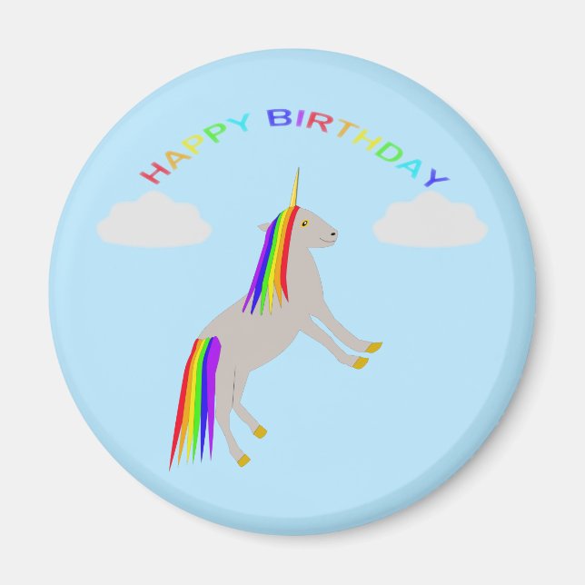 Imán Cumpleaños de la fantasía Unicornio Arcoiris y nub (Frente)