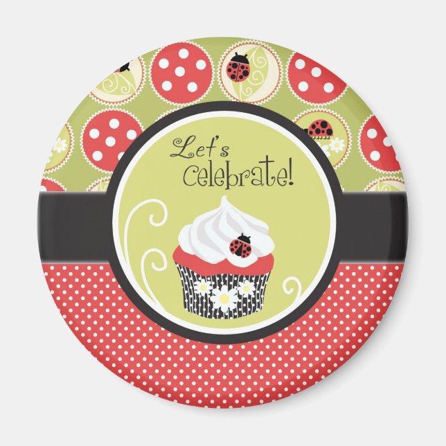 Imán cumpleaños de Lady Bug y Cupakes (Frente)