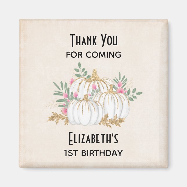 Imán Cumpleaños de las calabazas blancas y doradas (Frente)