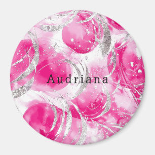 Imán Cumpleaños de los Círculos de Glam Plata Rosa