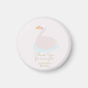 Imán Cumpleaños de niñas con cisne lindo lazo rosa