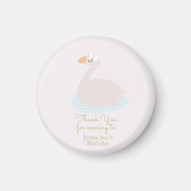 Imán Cumpleaños de niñas con cisne lindo lazo rosa (Frente)