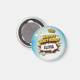Imán Cumpleaños de niño con nombre de superhéroe al est