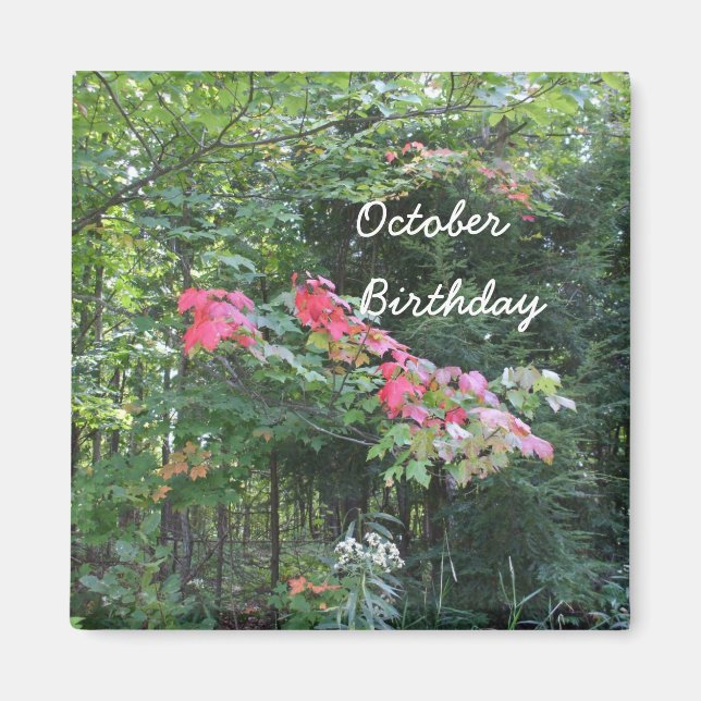 Imán Cumpleaños de octubre para hojas de otoño (Frente)