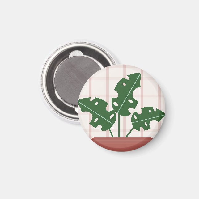 Imán Cumpleaños de planta de hoja de Monstera verde mod (Anverso/Reverso)