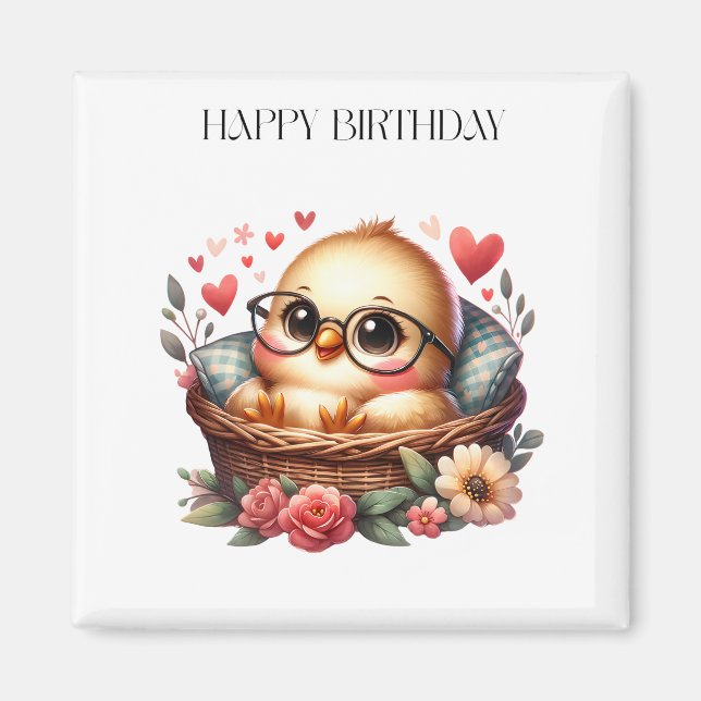 Imán Cumpleaños de Pollita Inteligente (Frente)