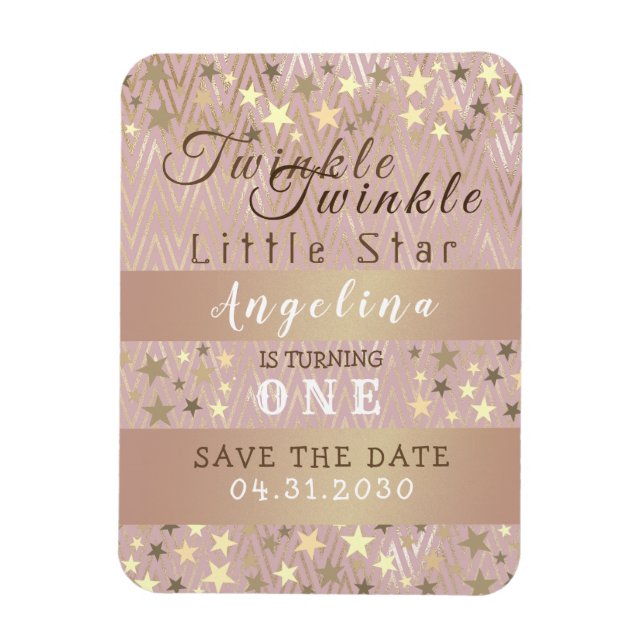 Imán Cumpleaños de Twinkle Star 1er año - Salva la fech (Vertical)