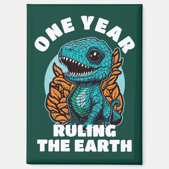 Imán Cumpleaños de un año de dinosaurio bebé (Anverso)