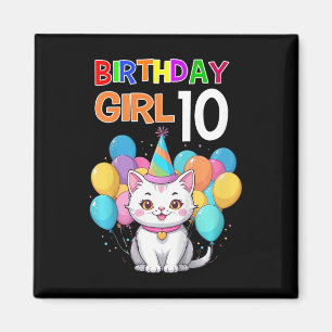 Imán Cumpleaños de un gato infantil 10 Chicas de la fie