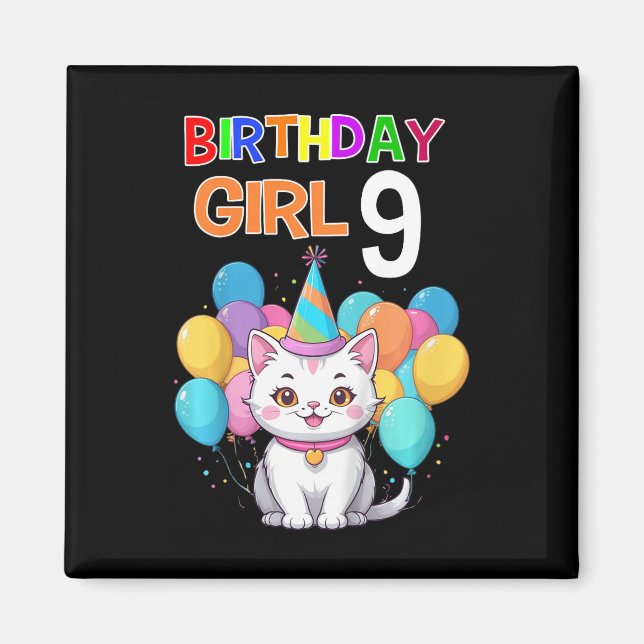 Imán Cumpleaños de un Gato Infantil 9 Chicas de la Fies (Frente)