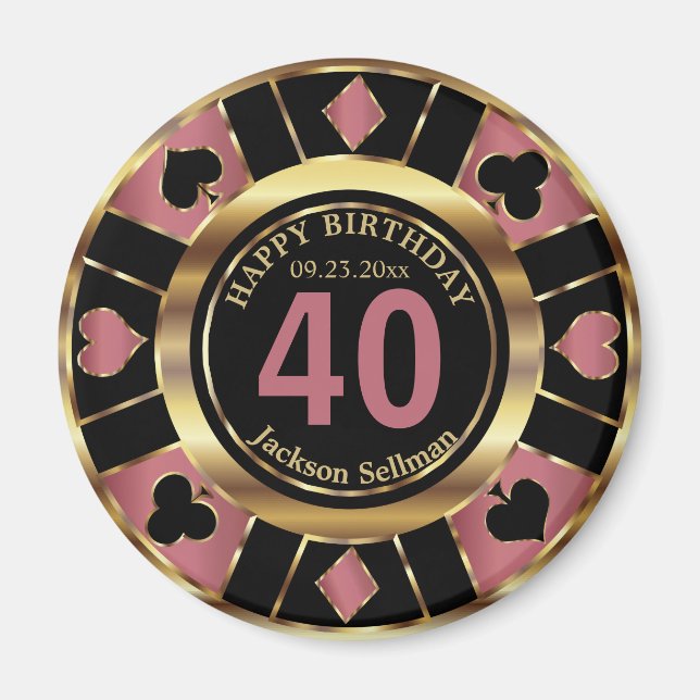 Imán Cumpleaños del Casino Chip Las Vegas - Oro Rosa (Frente)