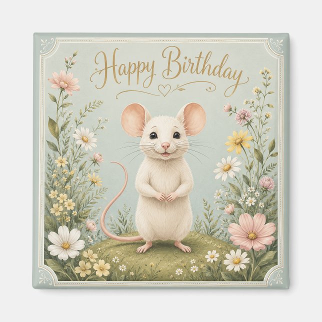 Imán Cumpleaños del Jardín del Ratón Suave (Frente)