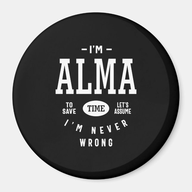 Imán Cumpleaños del nombre personalizado de Alma (Frente)