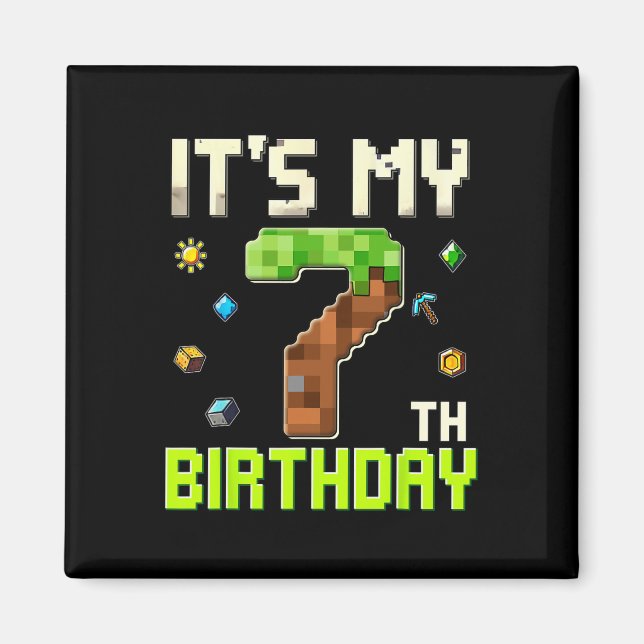 Imán Cumpleaños Divertido Chico Es Mi 7º Cumpleaños Gam (Frente)
