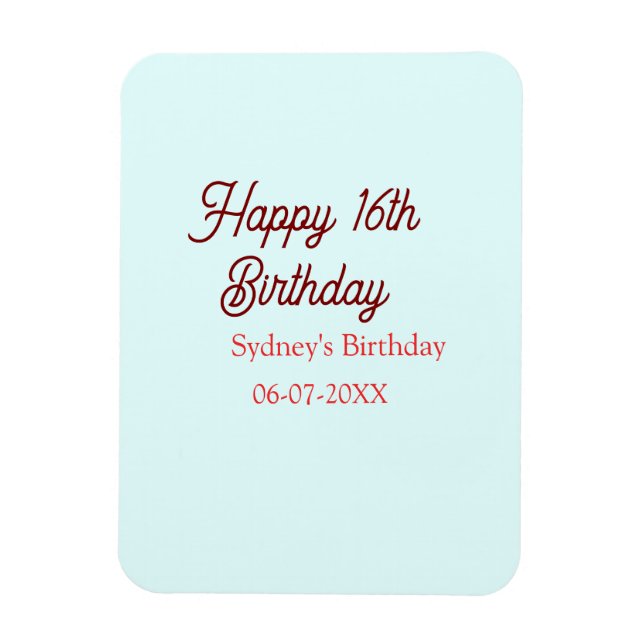 Imán Cumpleaños feliz 16 pastel azul rojo nombre fecha  (Vertical)